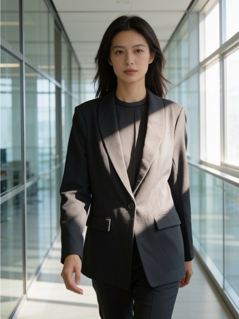 BCBGeneration Black Single-Button Shawl Lapel Blazer